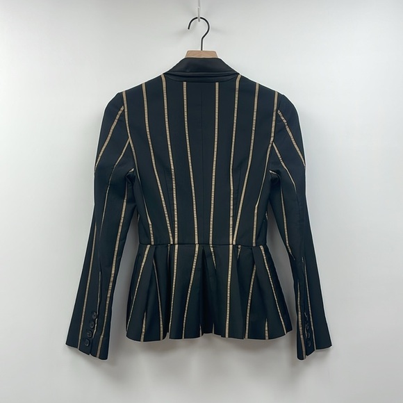 Self Portrait Tailoring Striped Peplum Single Breasted Blazer Jacket Black 2 - Picture 5 of 10